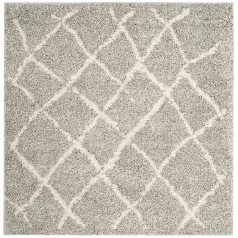 Safavieh Moroccan Shaggy Indoor Woven Square Area Rug, Berber Shag Collection, BER162, in Light Grey / Cream, 155 X 155 cm for Living Room, Bedroom or Any Indoor Space