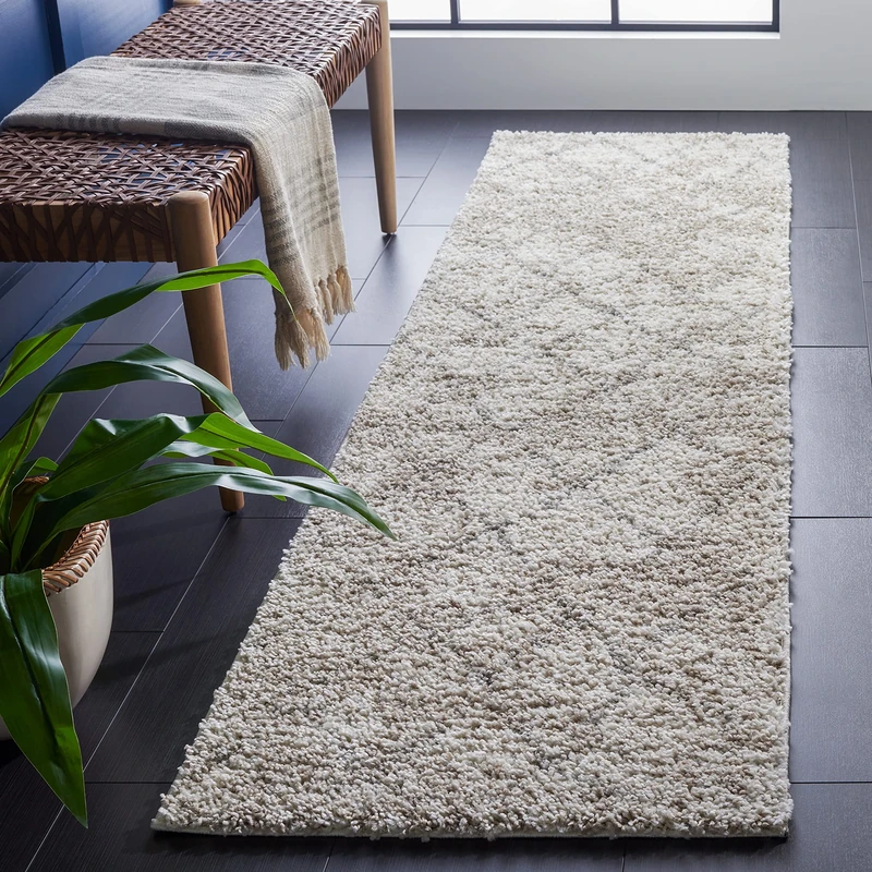 Safavieh Moroccan Shaggy Indoor Woven Runner Area Rug, Berber Shag Collection, BER162, in Cream / Light Grey, 69 X 244 cm for Living Room, Bedroom or Any Indoor Space