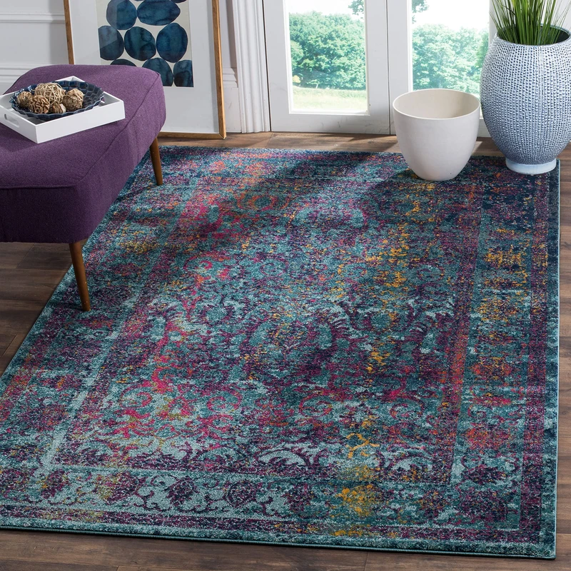 Safavieh Traditional Indoor Woven Rectangle Area Rug, Granada Collection, GRA351, in Blue / Multi, 155 X 229 cm for Living Room, Bedroom or Any Indoor Space
