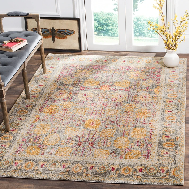 Safavieh Traditional Indoor Woven Rectangle Area Rug, Granada Collection, GRA350, in Light Grey / Multi, 201 X 274 cm for Living Room, Bedroom or Any Indoor Space
