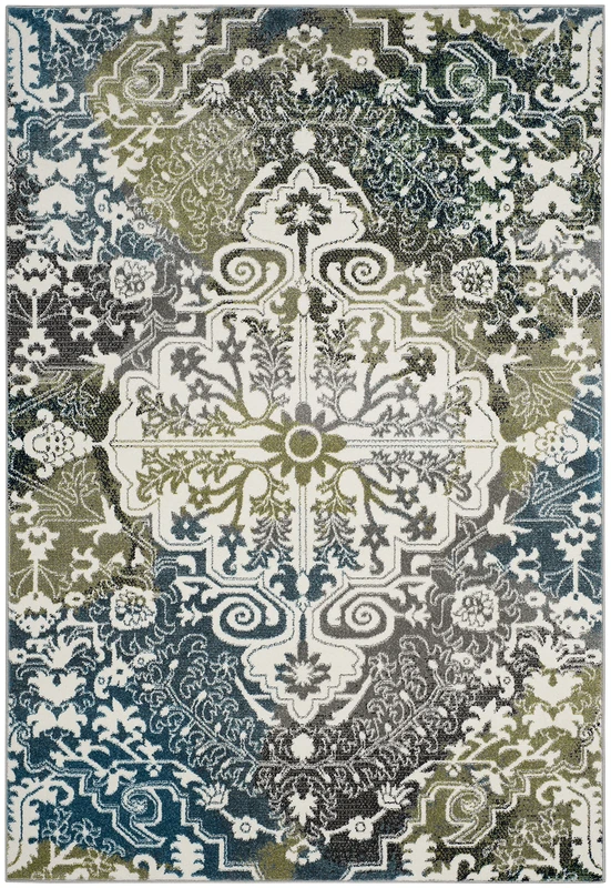 Safavieh Abstract Indoor Woven Rectangle Area Rug, Watercolor Collection, WTC669, in Ivory/Peacock Blue, 201 X 274 cm for Living Room, Bedroom or Any Indoor Space