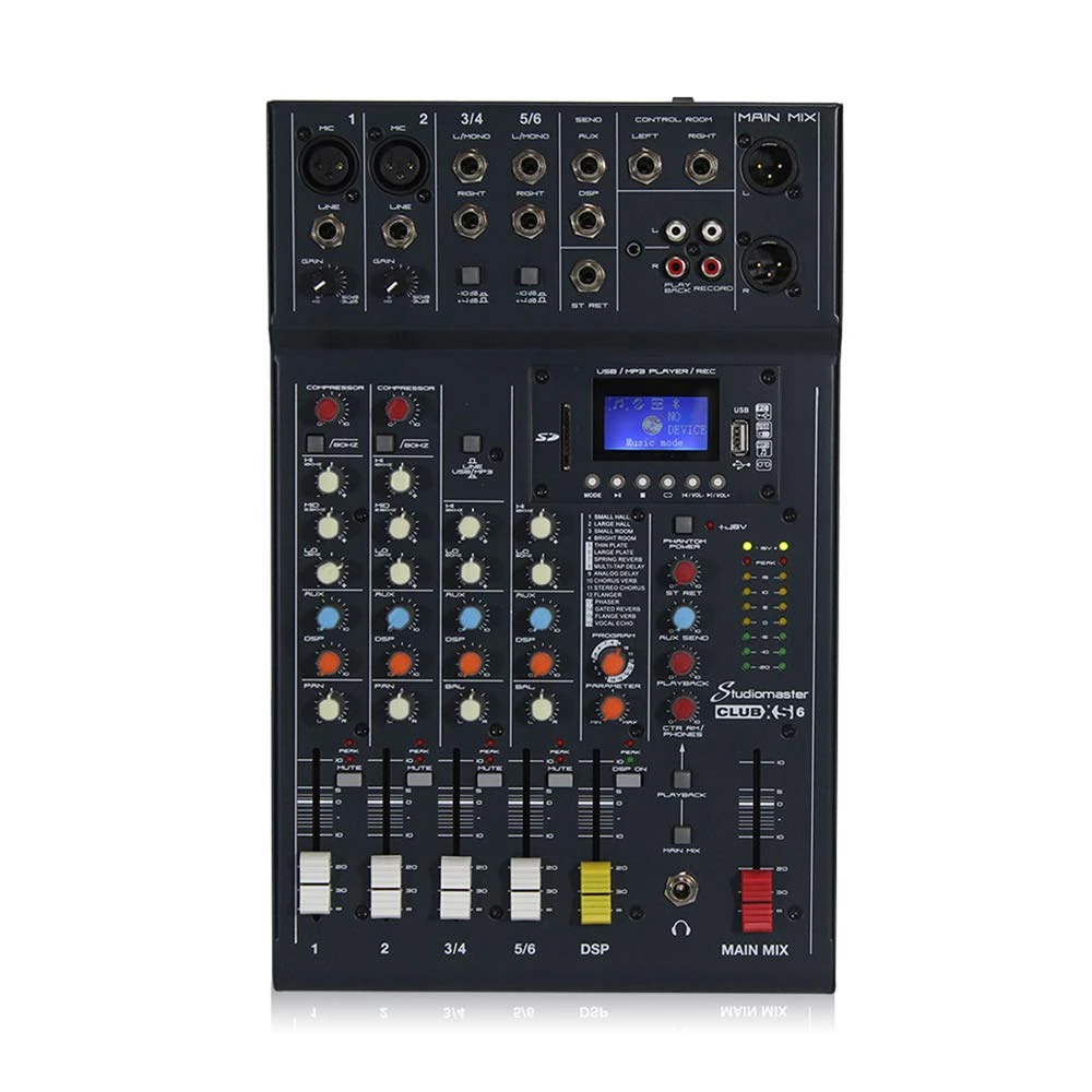 Studiomaster Club XS6 6-Channel Mixer Desk - Compact Analog Audio Mixer with Built-In DSP Effects, Bluetooth Connectivity, USB Playback & Recording, Ideal for Live Sound, Studio & Podcasting