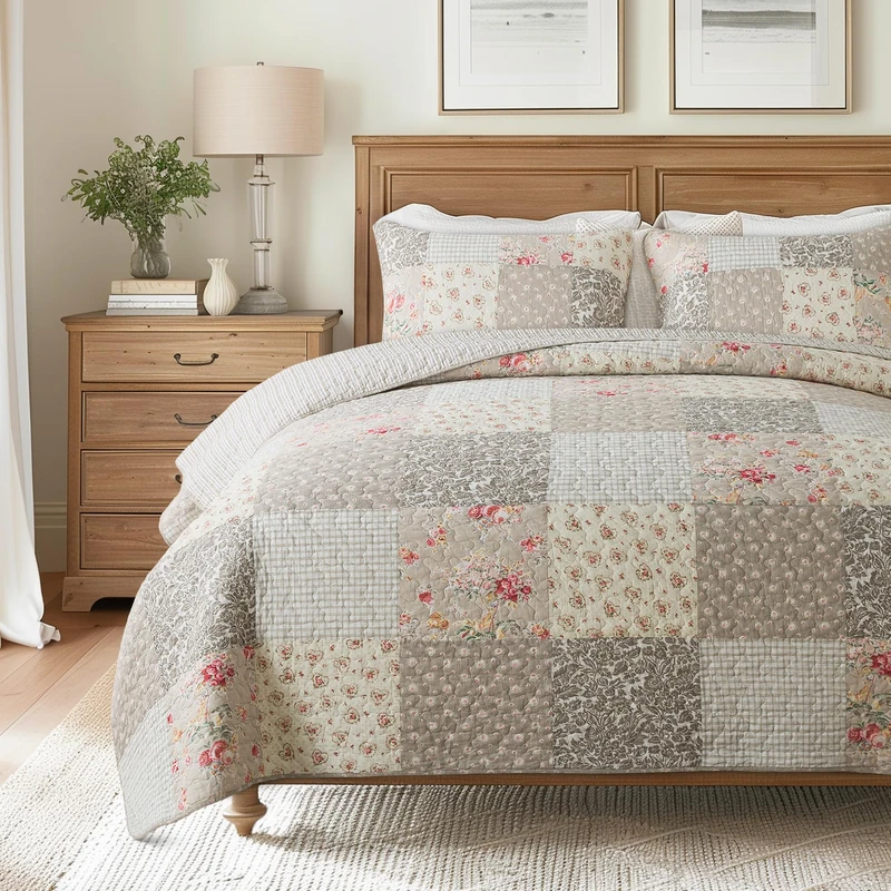 SLPR Walk in the Cotswolds 2-Piece Real Patchwork Cotton Quilt Set (Twin) | with 1 Sham Pre-Washed Reversible Machine Washable Lightweight Bedspread Coverlet
