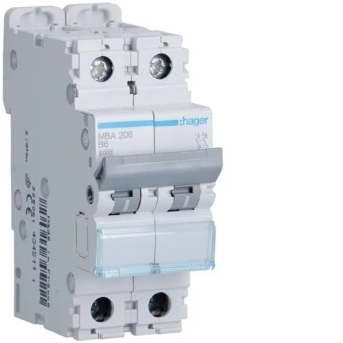 Hager m Series - Automatic magnetothermic -m Curve-b 6ka 2-Pole 20a