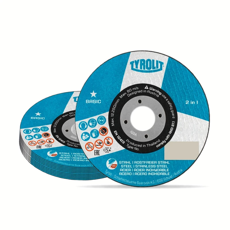 TYROLIT 223002 BASIC 2in1 230mm Metal Cutting Discs for Steel & Stainless Steel, Cut Off Wheels, Angle Grinder Discs, 230 x 3.0 x 22.23 mm, 25-Pack