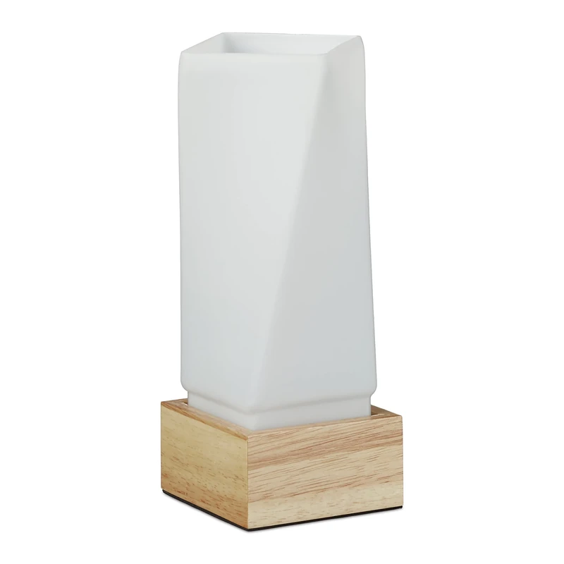 Relaxdays Table Lamp Opal Glass Cube Table lamp Mood Light, Glass Wood, Blanc/Nature 40 wattsW 230 voltsV