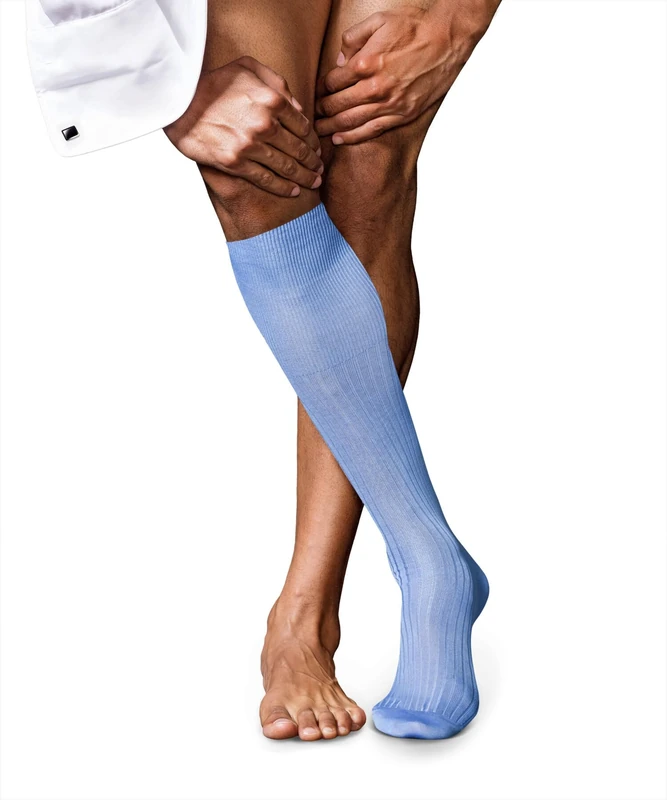 FALKE Men's Luxury Line No. 10 Knee-High Socks Pure Fil d´Écosse Cotton Black Grey More Colours Thin Fine Long Length Plain Pattern With Rib For Summer Dress Casual Looks Or Work 1 Pair - Image 1