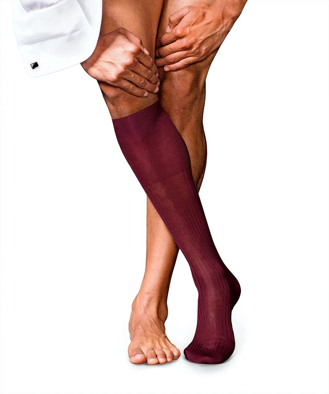 FALKE Men's No. 10 M Kh Cotton Long Plain 1 Pair Knee-High Socks, Red Barolo 8596, 8.5-9.5