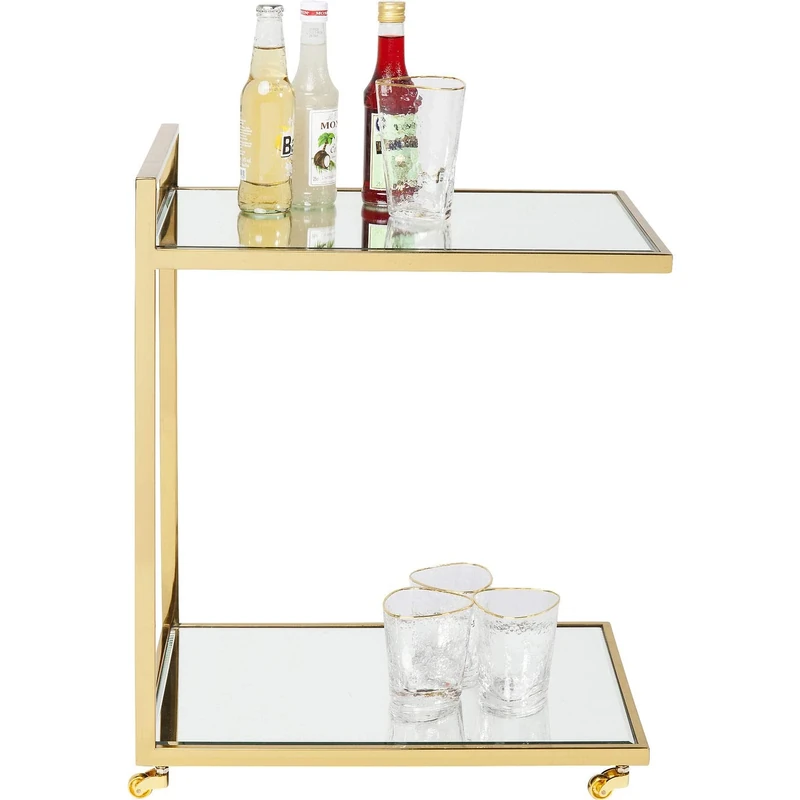 Kare Design Bar Trolley Classy, Gold, Glass mirrored, steel, modern, luxury, drinks trolley for living room, bedroom, kitchen, 64x50x33cm (H/W/D)