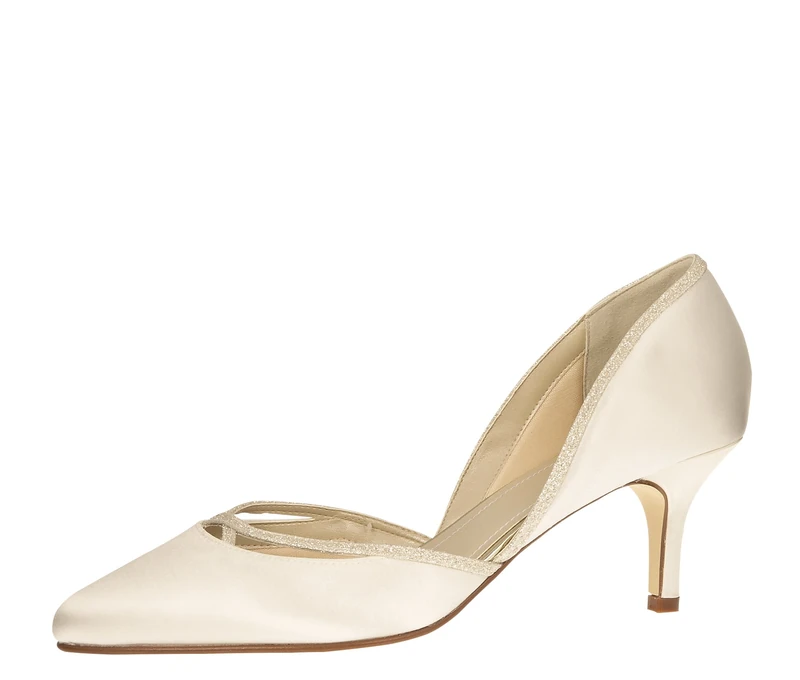 Rainbow Club Bridal Shoes Teddie - Pumps, Ivory/Cream, with Glitter Edging, Satin, Comfortably Padded - Size 41 EU (8 UK)