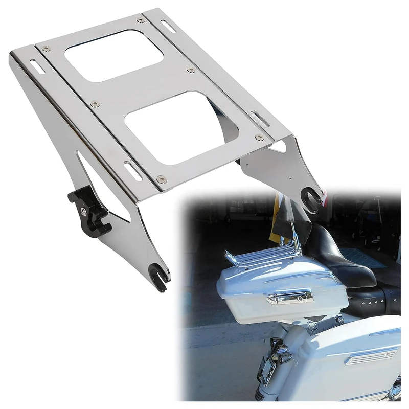 Chrome Detachable 2 Two Up Tour Pak Pack Mounting Luggage Rack Compatible with 2014-2022 Harley Davidson Touring Road King Street Glide Road Glide