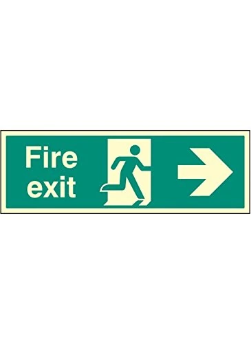 Caledonia Signs 52126 Sign, "Fire Exit Right Single Sided", 900 mm x 300 mm, Photo luminescent
