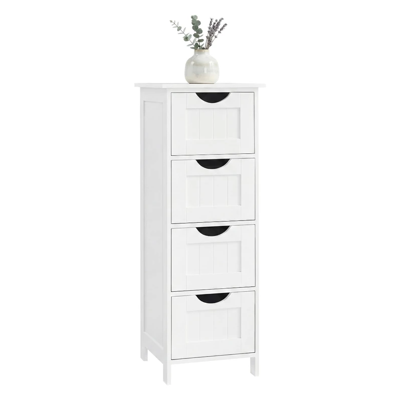 VASAGLE Bathroom Floor Storage Cabinet, Bathroom Storage with 4 Drawers, Bathroom Cabinet Freestanding, 30 x 30 x 82 cm, Modern Style, White LHC40W