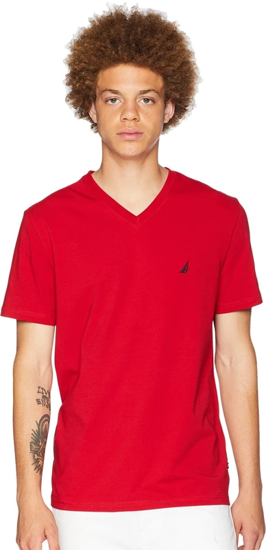 Nautica mensShort Sleeve Solid Slim Fit V-Neck T-Shirt Short Sleeve T-Shirt - red - S
