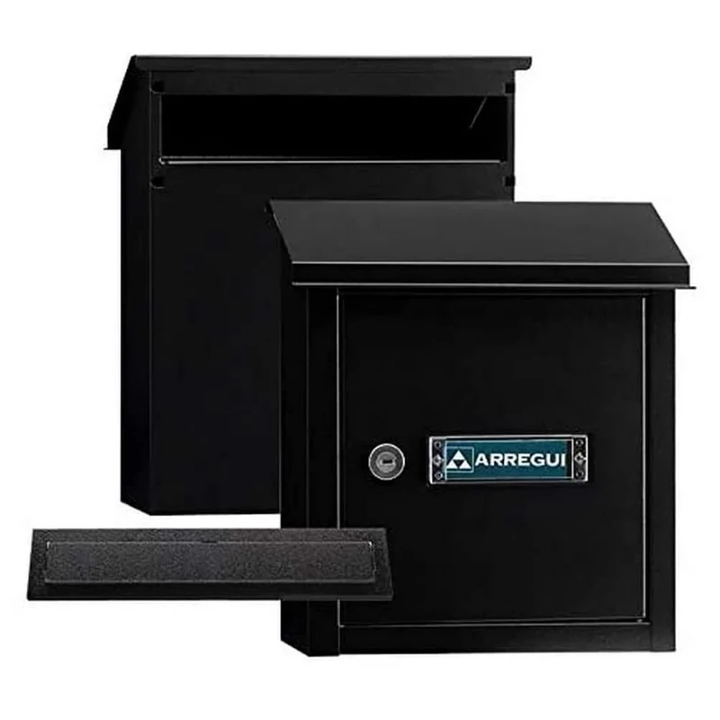 ARREGUI V4034 Complete Post Box Pack. Letter Panel + Wall Through Letterbox Letterbox Cover and Rear Mailbox Galvanised Steel Size S (A5) Black