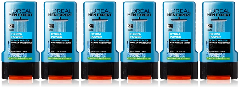 L'Oréal Paris Men Expert Hydra Power Shower Gel for Men, 300ml Pack of 6, Bulk Buy