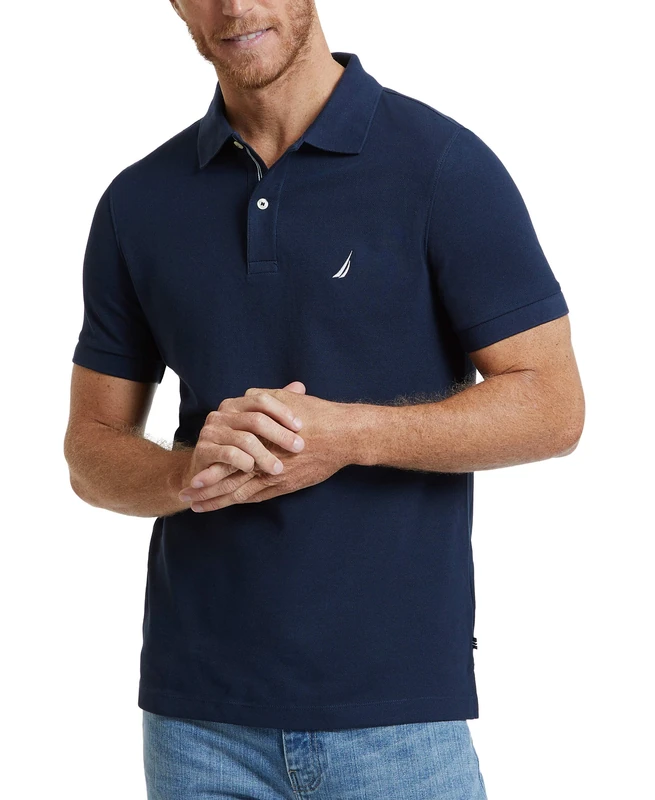 Nautica Men's Slim Fit Short Sleeve Solid Polo Shirt, Navy, XXL