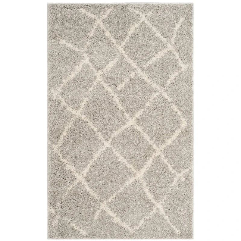 Safavieh Moroccan Shaggy Indoor Woven Rectangle Area Rug, Berber Shag Collection, BER162, in Light Grey / Cream, 91 X 152 cm for Living Room, Bedroom or Any Indoor Space