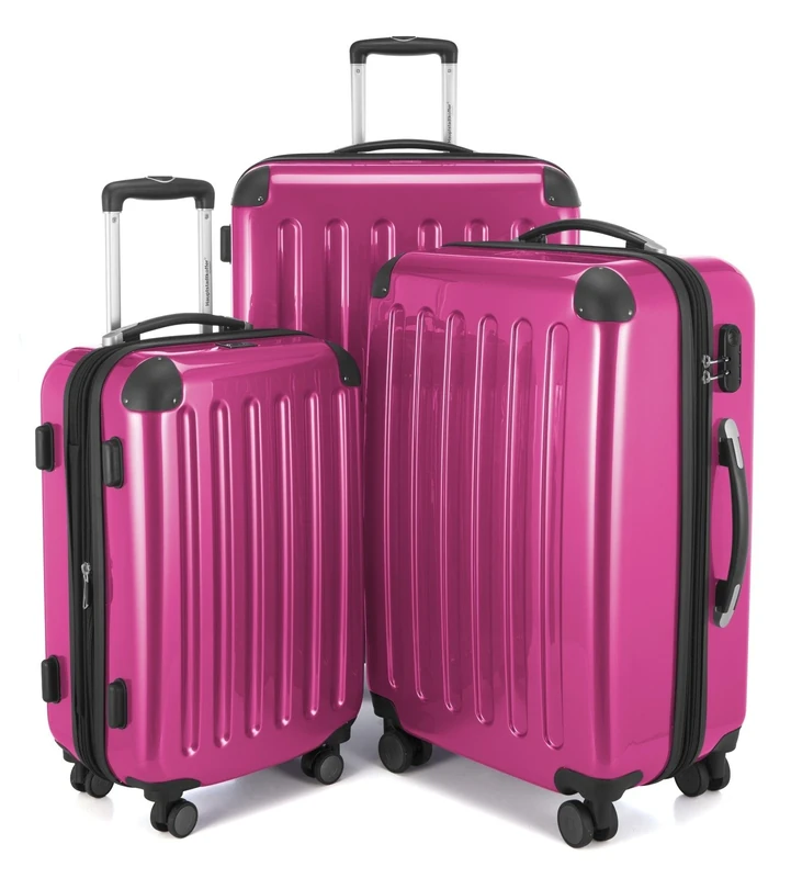 HAUPTSTADTKOFFER - Alex - Set of 3 Hard-Side Luggages Glossy Suitcase Hardside Spinner Trolley Expandable (20", 24" & 28"), Pink