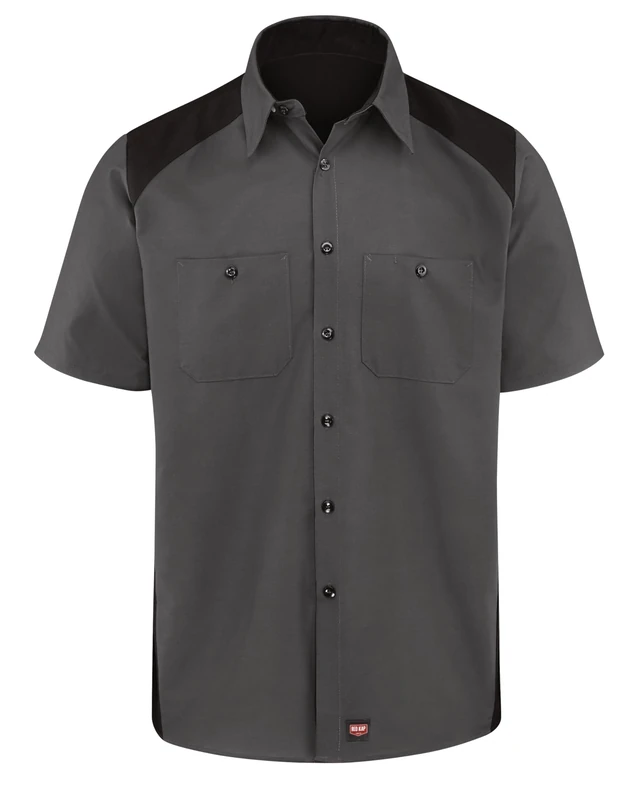 Red Kap Men's Motorsports Shirt, Short Sleeve, Charcoal/Black, XL