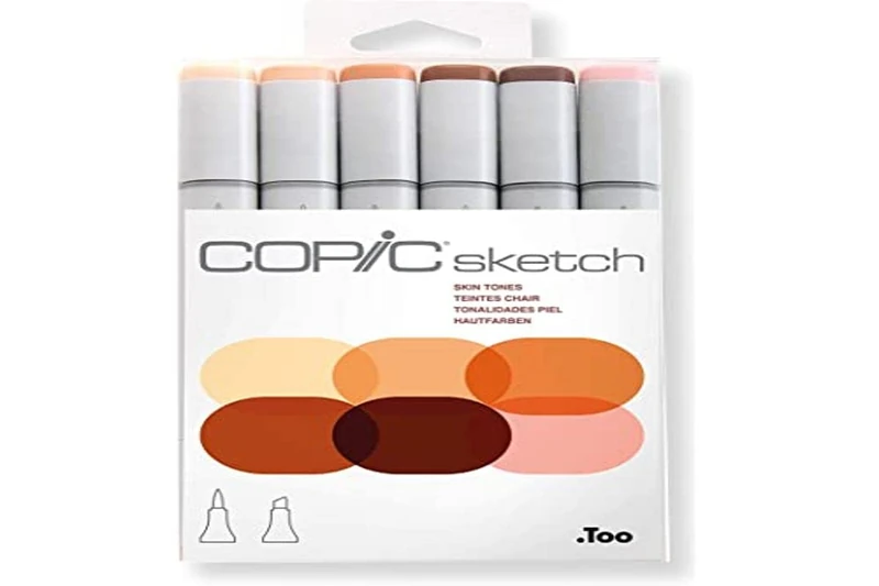 COPIC Sketch Set of 6 Permanent Alcohol Ink Markers, Dual Tip, Ultra Soft and Broad Brush Tip, Refillable – Set of 6 Colours