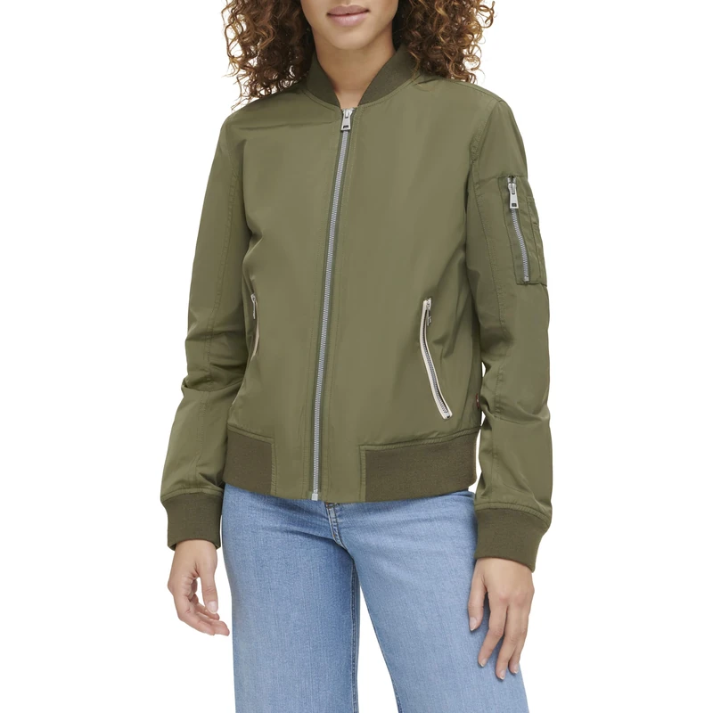 Levi's Women's Poly Bomber Jacket with Contrast Zipper Pockets, Black, S