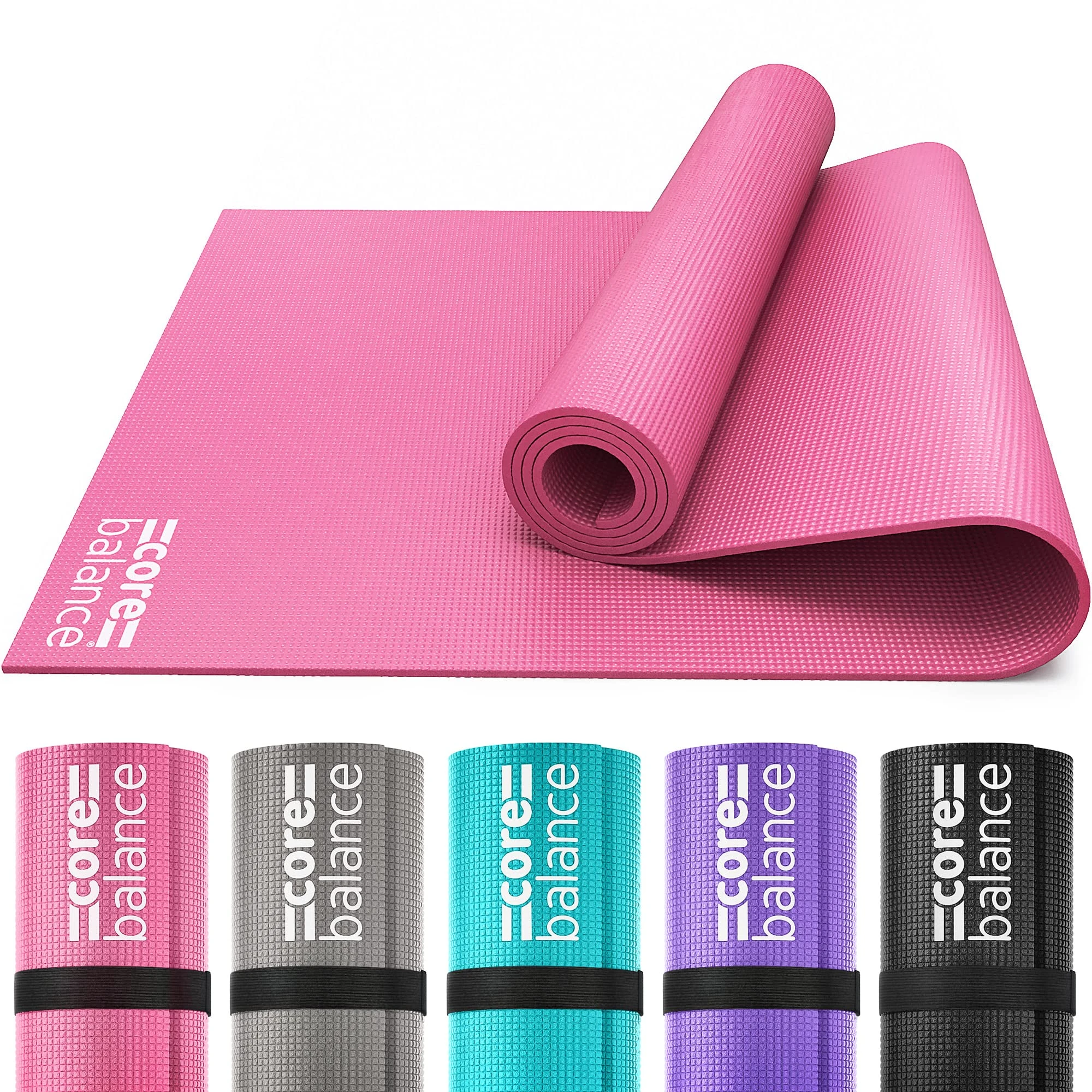 Core Balance Yoga Mat With Strap 6mm Thick Non Slip Foam For Home Exercise (Pink)
