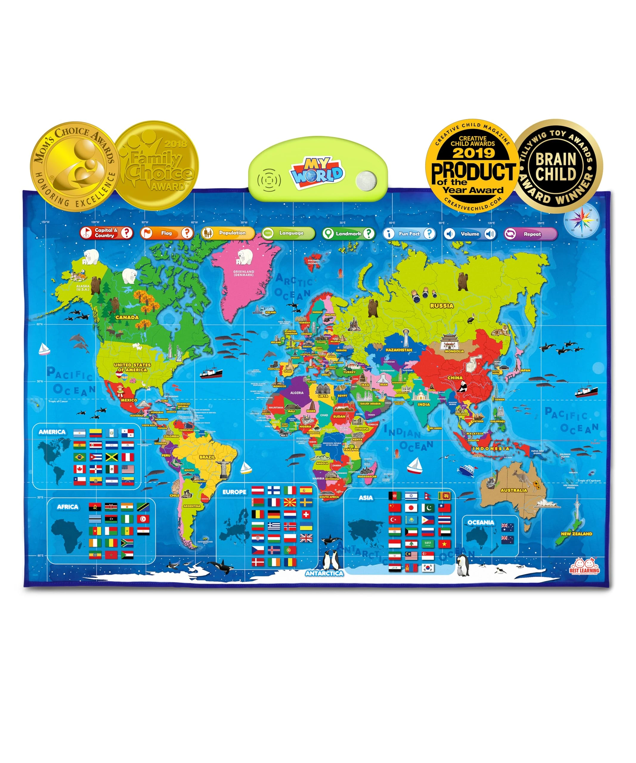 BEST LEARNING i-Poster My World Interactive Map - Educational Talking Toy for Children of Ages 5 to 12 Years Old - Perfect Geography Learning Game as Birthday Gift for Kids Ages 8-12