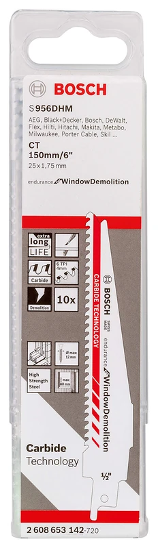 Bosch Professional 10 pieces Sabre Saw Blade S 956 DHM Endurance for Window Demolition (Length 150 mm, sabre saw accessories)