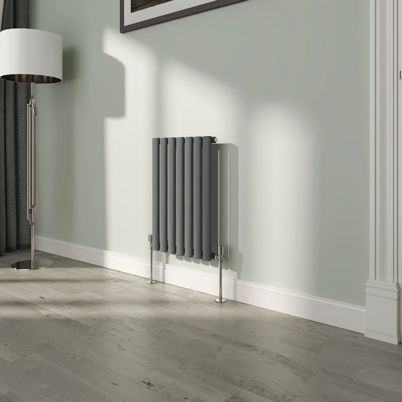 NRG 600x413mm Oval Column Designer Radiator Single Panel Anthracite Bathroom Central Heating
