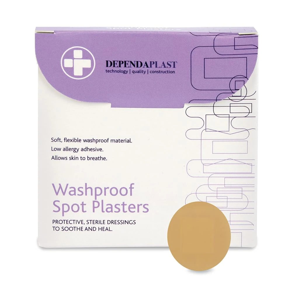 Reliance Medical Dependaplast Washproof Spot Plasters With Protective Film, Sterile Dressings To Soothe And Heal, Non-Perforated, Acrylic, Low Allergy Adhesive (Pack of 100)