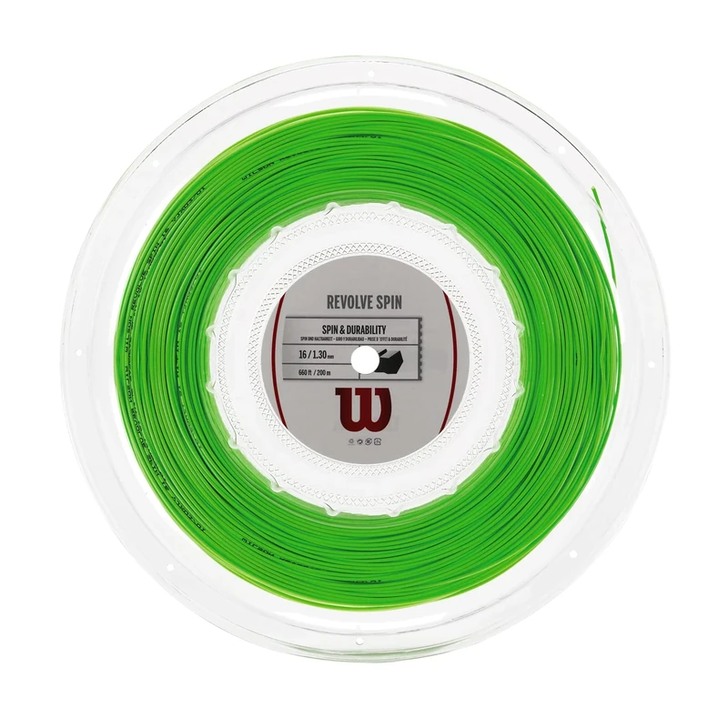 Wilson Revolve Spin Tennis String, Polyester, 16, Diameter: 1.3 mm, green, 200 m, 1 Roll