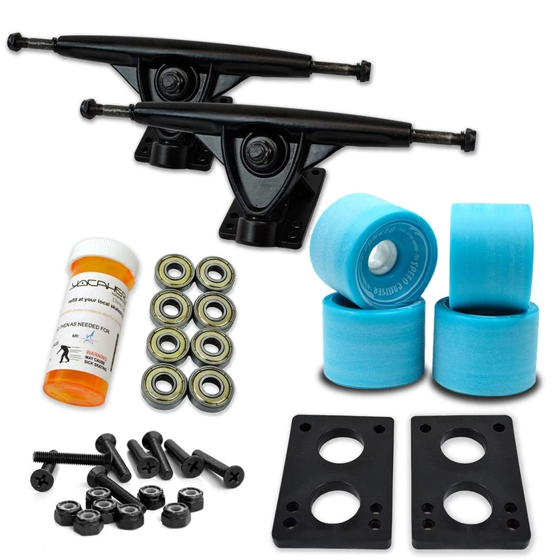 Yocaher Longboard Skateboard Trucks Combo Set w/ 71mm Wheels + 9.675" Polished/Black Trucks Package (Baby Blue, Black Trucks)