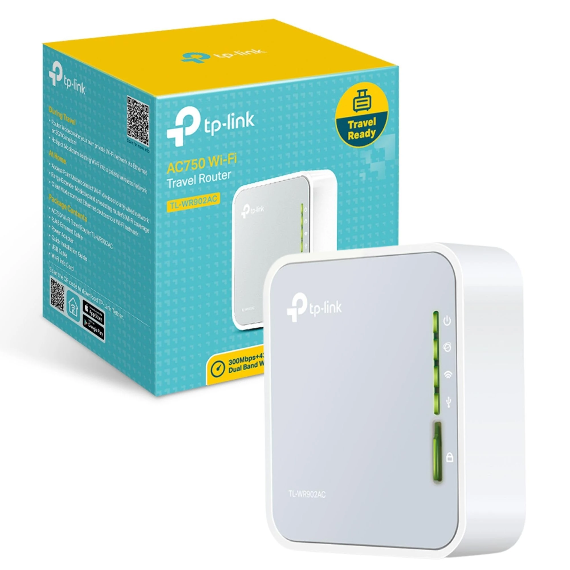 TP-Link TL-WR902AC AC750Mbps Dual Band Wi-Fi Travel Router, Portable WiFi Solution Support Router/Hotspot/Range Extender/Mode/Access Point Mode, 1 USB 2.0 Port/1 Micro USB Port, 1 WPS Button, UK Plug