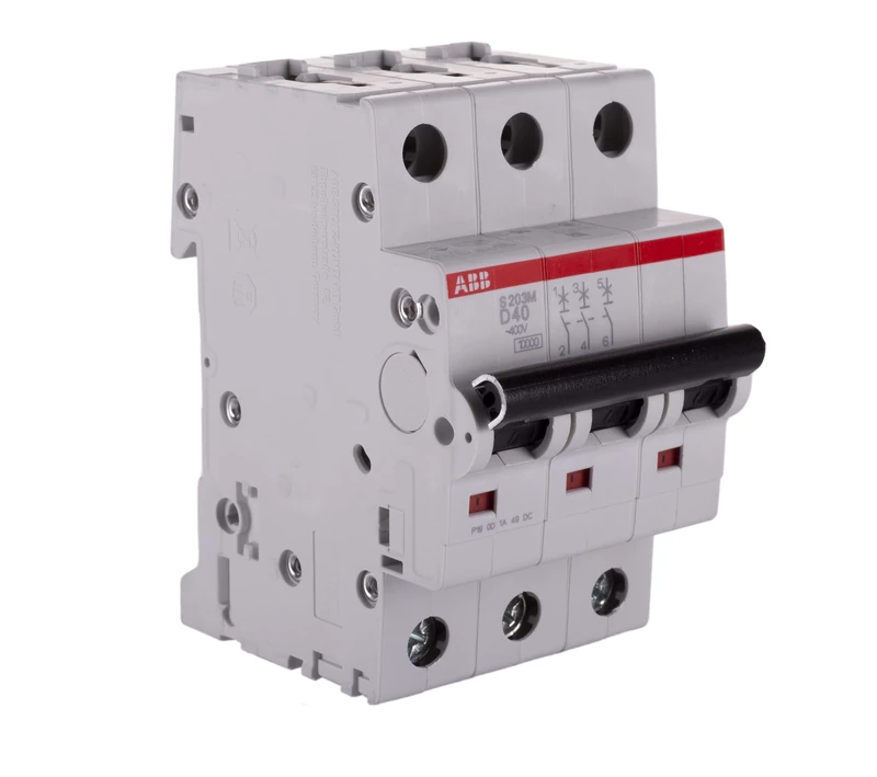 ABB S203M-D40 Miniature Circuit Breaker, 3 Pole, Type D, 10kA/15kA Breaking Capacity, 40 Amp Current (2CDS273001R0401)