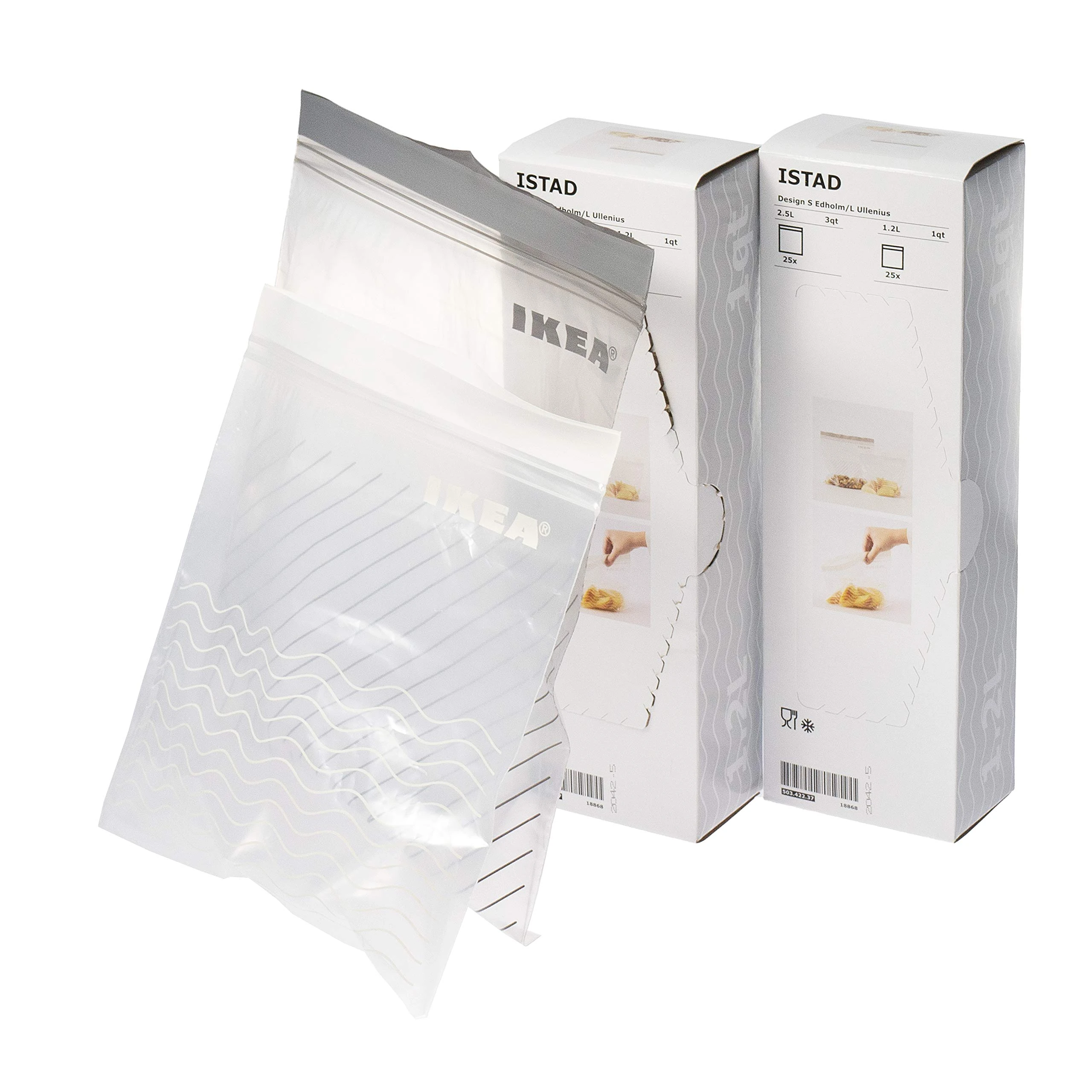 2 x IKEA ISTAD Packages (Pack of 100 Resealable Freezer Bags Patterned 50 Bags 2.5 L. Red 50 Bags 1.2 L Pink