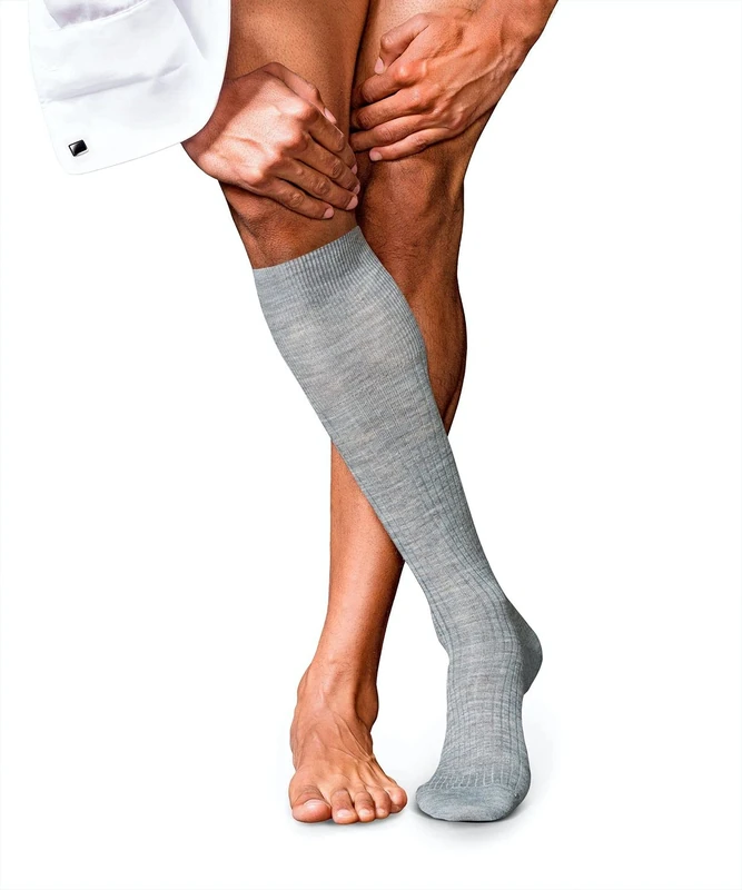 FALKE Men's No. 7 M Kh Wool Long Plain 1 Pair Knee-High Socks, Grey Light Melange 3388, 5.5-6.5