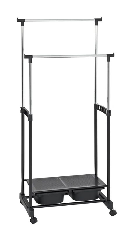 HAKU Möbel Wardrobe Chrome, Black, Synthetic Material, Metal - Size: W 71 cm X H 105-160 cm X D 43 cm, Style: Modern
