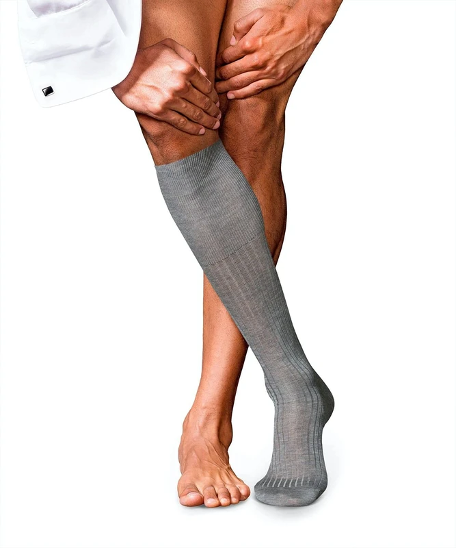 FALKE Men's No. 10 M Kh Cotton Long Plain 1 Pair Knee-High Socks, Grey Light Melange 3390, 8.5-9.5