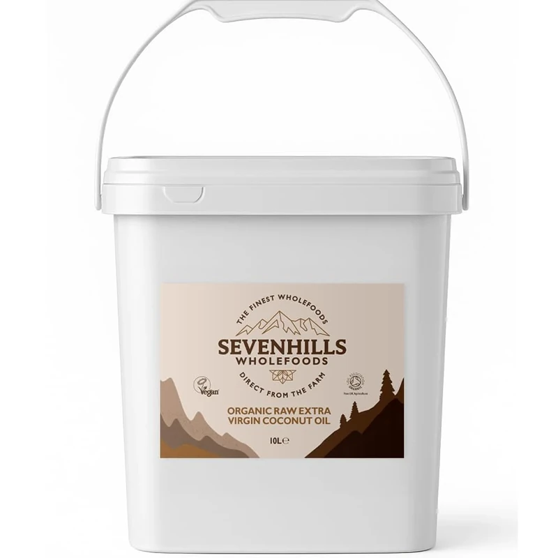 Sevenhills Wholefoods 10L Organic Extra Virgin Raw Coconut Oil (Cold-Pressed) Tub for Cooking, Baking, Skin Moisturiser & Hair Conditioner