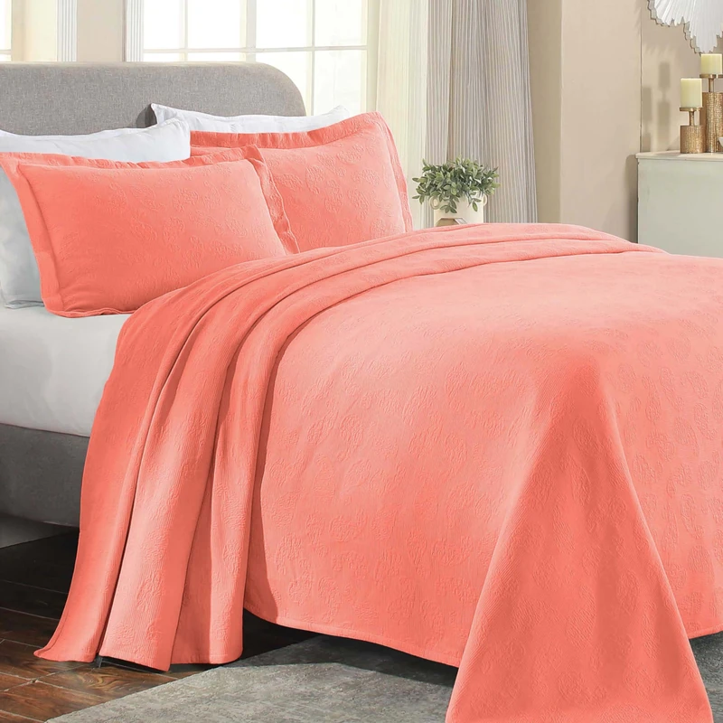 Superior Bedspread, Cotton, Coral, Queen