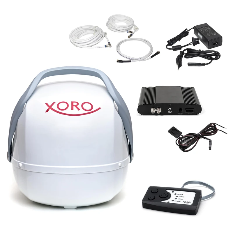 XORO MPA 38 - Fully Automatic Orientation on the Satellite at the Touch of a Button, Twin LNB, 4 Satellites Pre-Installed, Includes Control Panel, Cable and Accessories
