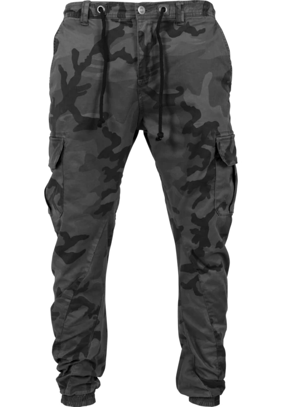 URBAN CLASSICS Men's Cargo Trousers, Cargo Joggers with Military Print, Comfortable Combat Trousers for Men, Joggings Bottoms with Elastic Leg Opening, Colour: Camo grey, Size: 36