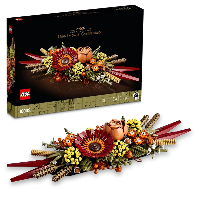 LEGO 10314 Icons Dried Flower Centrepiece, Botanical Collection Crafts Set for Adults, Artificial Flowers with Rose and Gerbera, Table or Wall Decoration, Unique Home Décor Gift for Wife or Husband