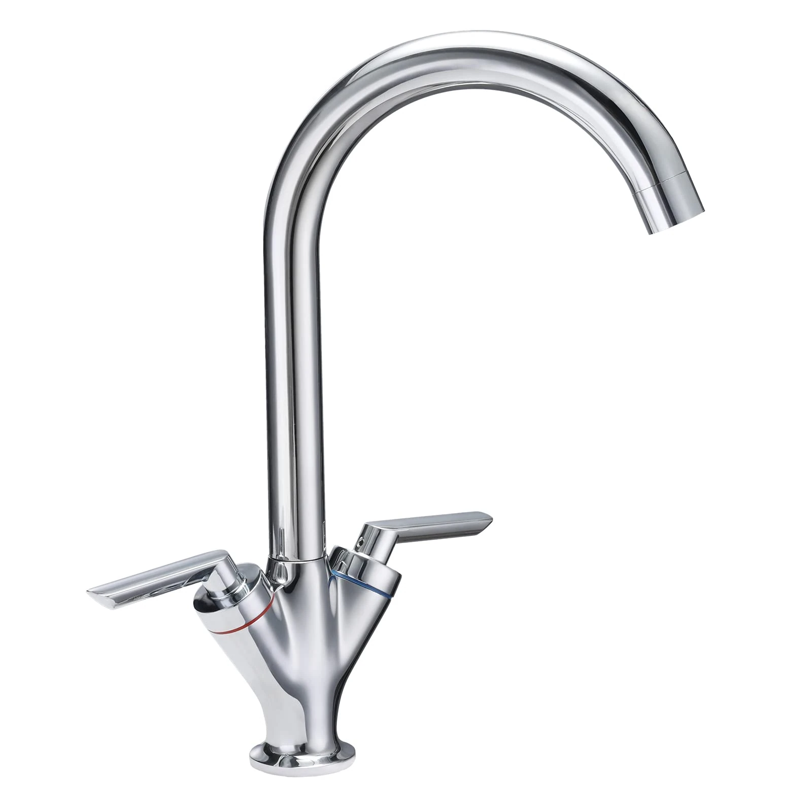 Funime® Kitchen Sink Mixer Taps Monobloc Swivel Spout Chrome Brass Dual Lever with Hoses Traditional Kitchen Mixer Taps 1 Hole