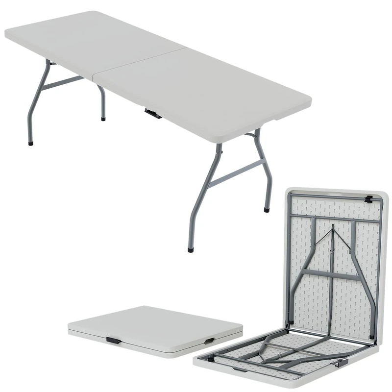 Home Vida Folding Table 6ft Heavy Duty Extra Strength Camping Buffet Wedding Market Garden Party Car Boot Stall Picnic Trestle Indoor Outdoor Foldaway Carry Handle
