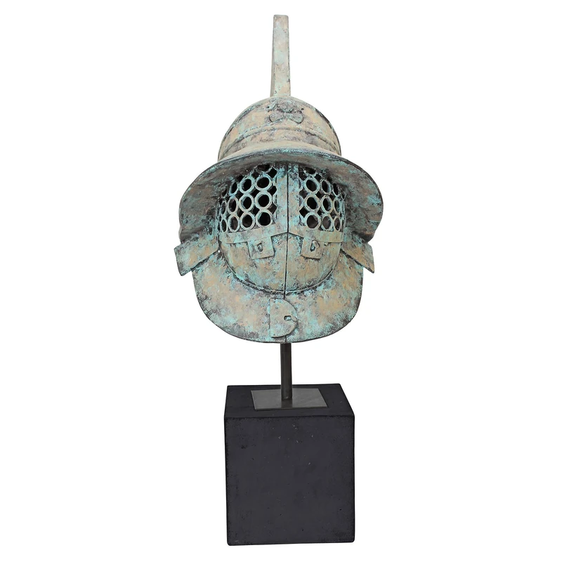 Design Toscano Ancient Roman Pompeii Gladiator Helmet, Metal, Grey/Blue, 37 x 29 x 73.5 cm