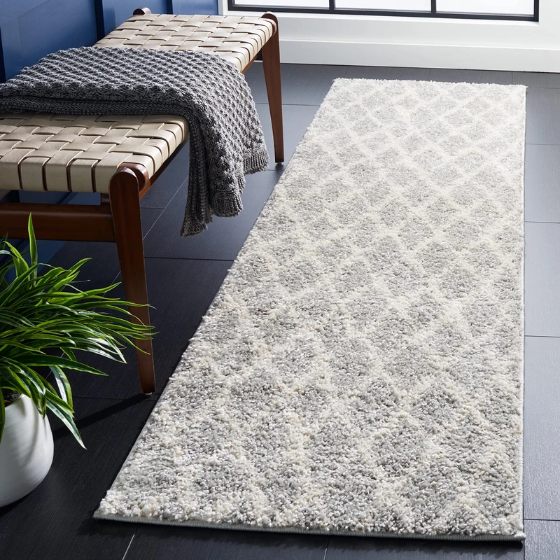 Safavieh Moroccan Shaggy Indoor Woven Runner Area Rug, Berber Shag Collection, BER163, in Light Grey / Cream, 69 X 244 cm for Living Room, Bedroom or Any Indoor Space - Image 1