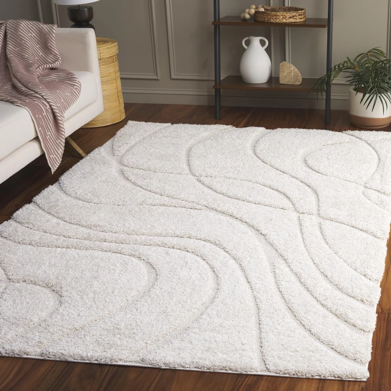 Safavieh Shag Rug for Living Room, Dining Room, Bedroom - Florida Shag Collection, High Pile, in Cream, 152 X 229 cm