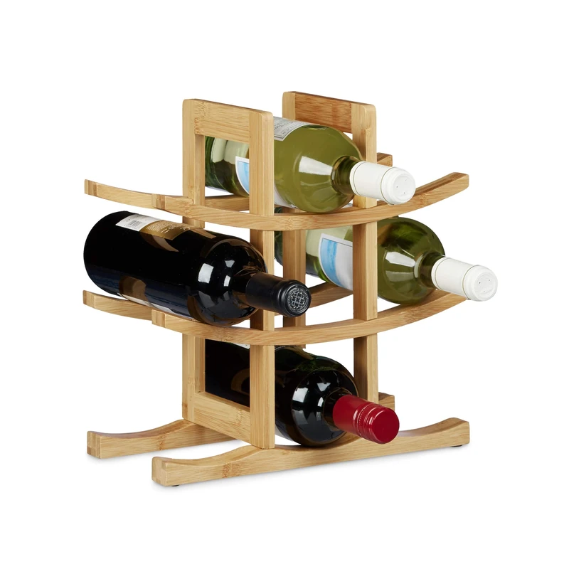 Relaxdays bamboo wine rack, for 9 standard bottles, original design, free-standing, 4.5 x 30 x 30 cm, natural